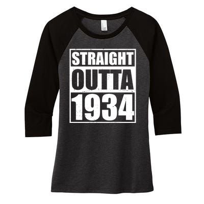 Straight Outta 1934 90th Birthday Women's Tri-Blend 3/4-Sleeve Raglan Shirt