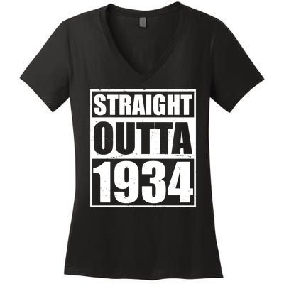 Straight Outta 1934 90th Birthday Women's V-Neck T-Shirt