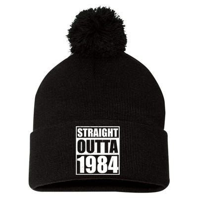 Straight Outta 1984 40th Birthday Pom Pom 12in Knit Beanie