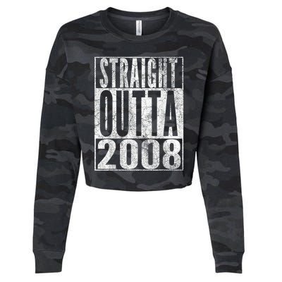 Straight Outta 2008 15th Birthday Present Gift 15 Years Old Cropped Pullover Crew