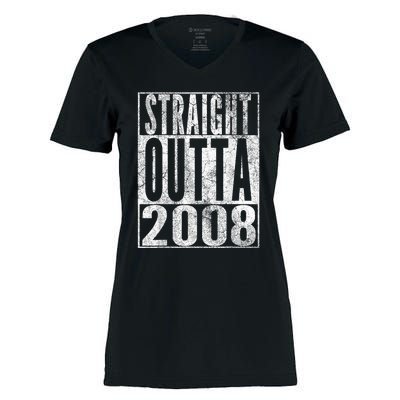 Straight Outta 2008 15th Birthday Present Gift 15 Years Old Women's Momentum V-Neck T-Shirt