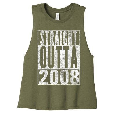 Straight Outta 2008 15th Birthday Present Gift 15 Years Old Women's Racerback Cropped Tank