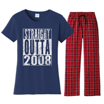 Straight Outta 2008 15th Birthday Present Gift 15 Years Old Women's Flannel Pajama Set