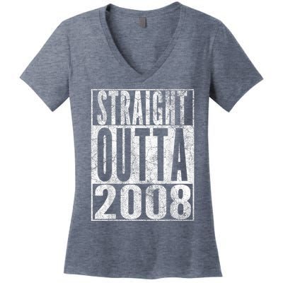 Straight Outta 2008 15th Birthday Present Gift 15 Years Old Women's V-Neck T-Shirt