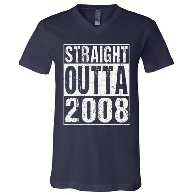 Straight Outta 2008 15th Bithday GIft 15 Years Old Birthday V-Neck T-Shirt