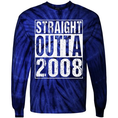 Straight Outta 2008 15th Bithday GIft 15 Years Old Birthday Tie-Dye Long Sleeve Shirt