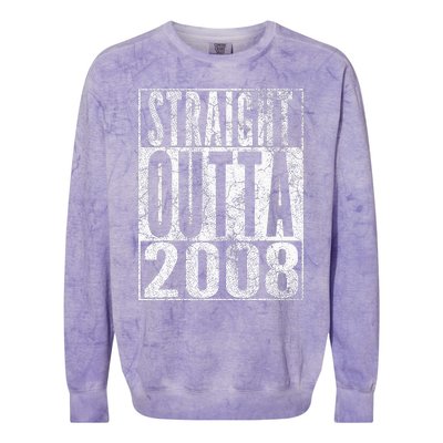 Straight Outta 2008 15th Birthday Gift 15 Years Old Colorblast Crewneck Sweatshirt