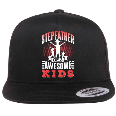 Stepfather Of 3 Awesome Step Dad Fathers Day Stepdad Gift Flatbill Hat