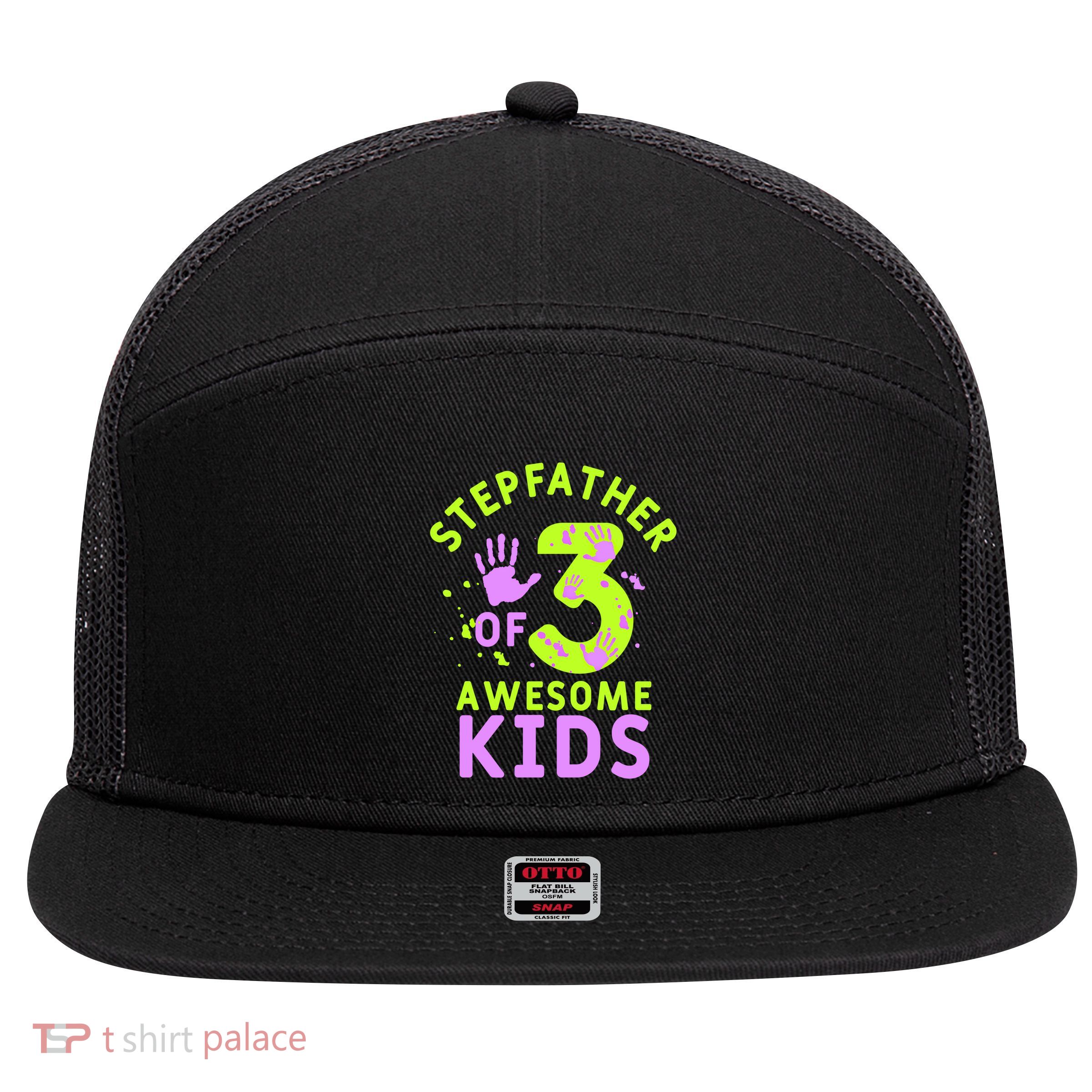 Stepfather Of 3 Awesome Stepdad Fathers Day Step Dad Gift 7 Panel Mesh Trucker Snapback Hat