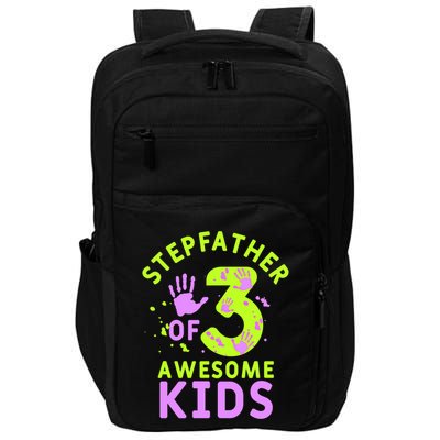 Stepfather Of 3 Awesome Stepdad Fathers Day Step Dad Gift Impact Tech Backpack