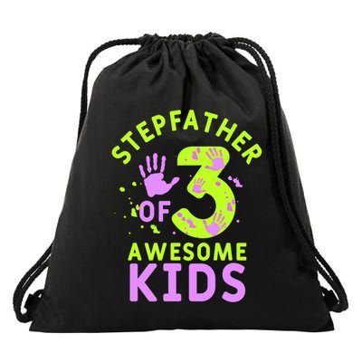 Stepfather Of 3 Awesome Stepdad Fathers Day Step Dad Gift Drawstring Bag