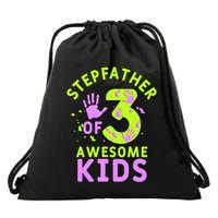 Stepfather Of 3 Awesome Stepdad Fathers Day Step Dad Gift Drawstring Bag