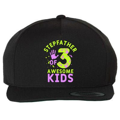 Stepfather Of 3 Awesome Stepdad Fathers Day Step Dad Gift Wool Snapback Cap