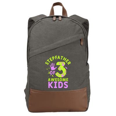 Stepfather Of 3 Awesome Stepdad Fathers Day Step Dad Gift Cotton Canvas Backpack