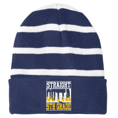 Straight Outta 5th Grade Graduation Teachers Striped Beanie with Solid Band