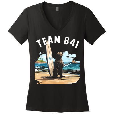 Surfing Otter 841 Otter My Way California Sea Otter Women's V-Neck T-Shirt