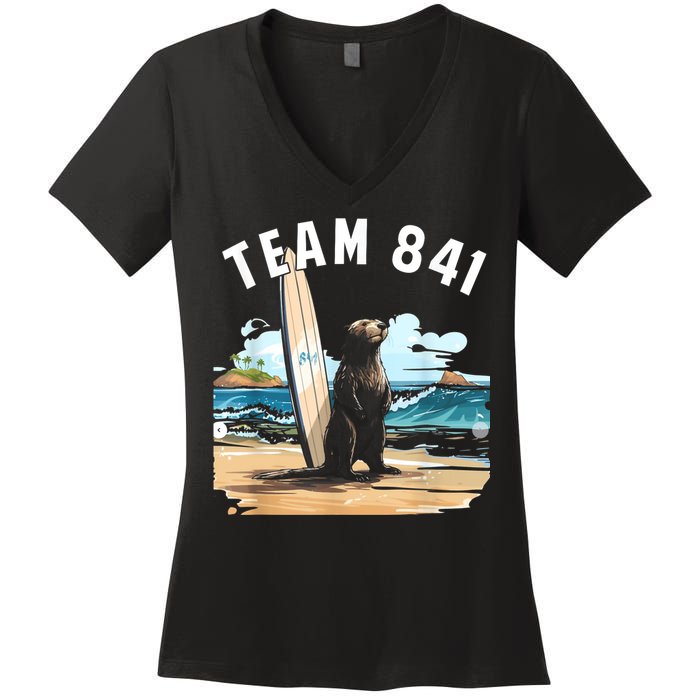 Surfing Otter 841 Otter My Way California Sea Otter Women's V-Neck T-Shirt