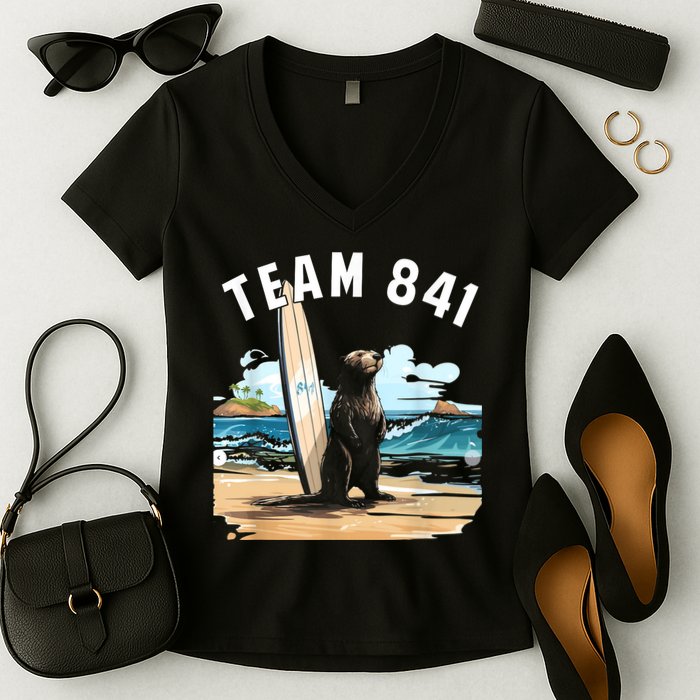 Surfing Otter 841 Otter My Way California Sea Otter Women's V-Neck T-Shirt
