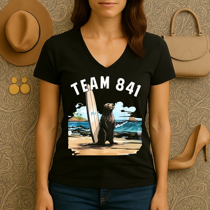 Surfing Otter 841 Otter My Way California Sea Otter Women's V-Neck T-Shirt