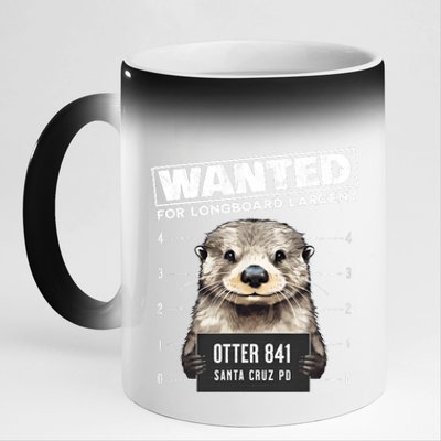 Surfing Otter 841 Wanted For Long Board Larceny Funny Cali 11oz Black Color Changing Mug