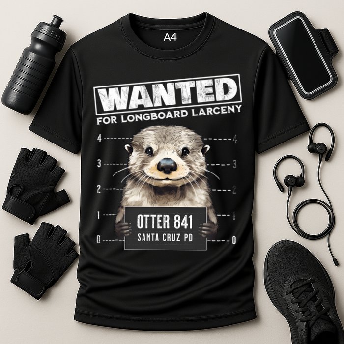 Surfing Otter 841 Wanted For Long Board Larceny Funny Cali Cooling Performance Crew T-Shirt