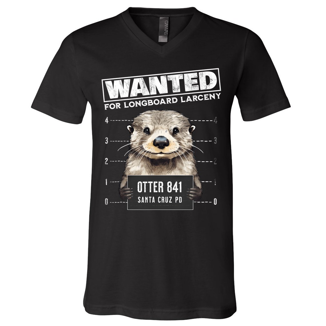 Surfing Otter 841 Wanted For Long Board Larceny Funny Cali V-Neck T-Shirt
