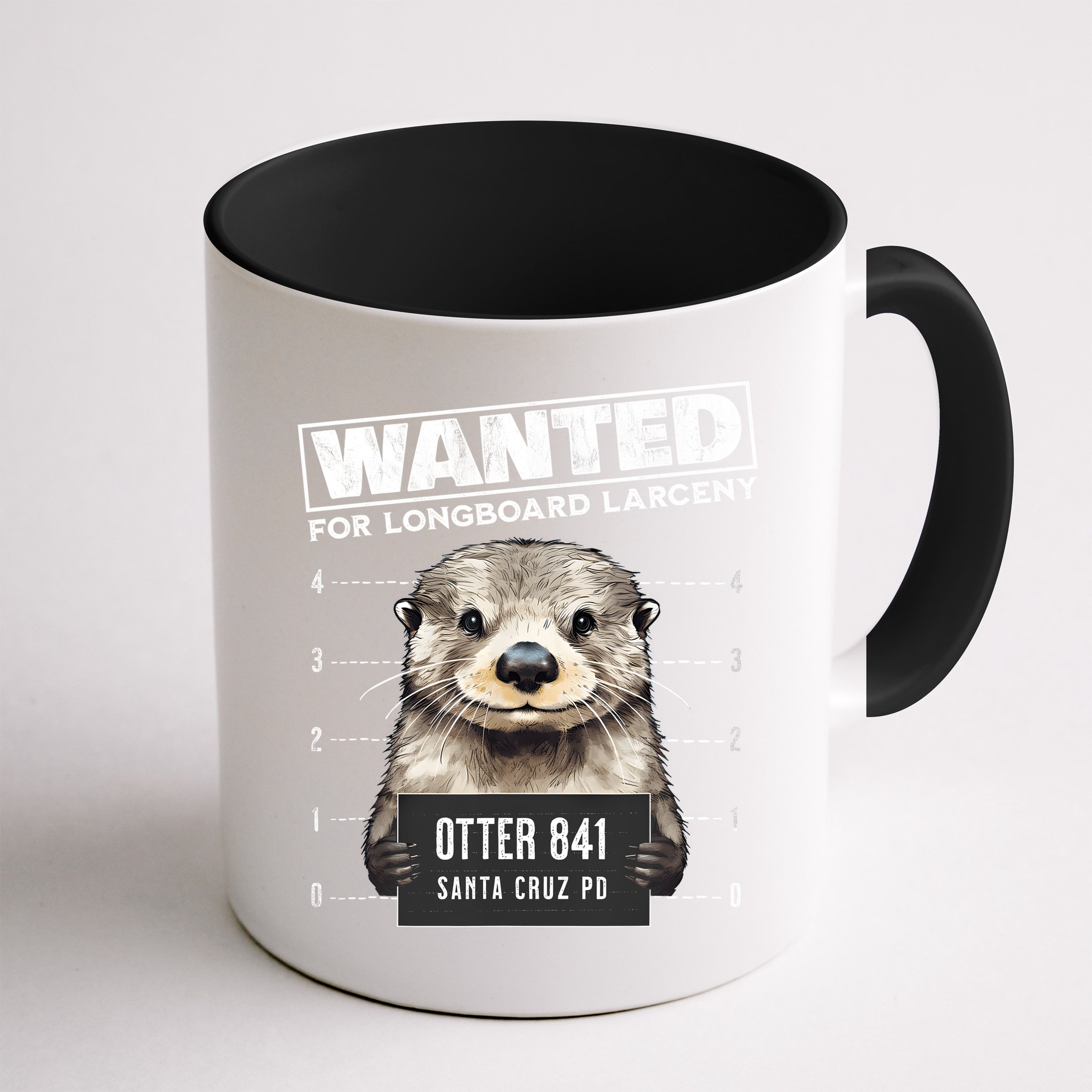Surfing Otter 841 Wanted For Long Board Larceny Funny Cali Mug