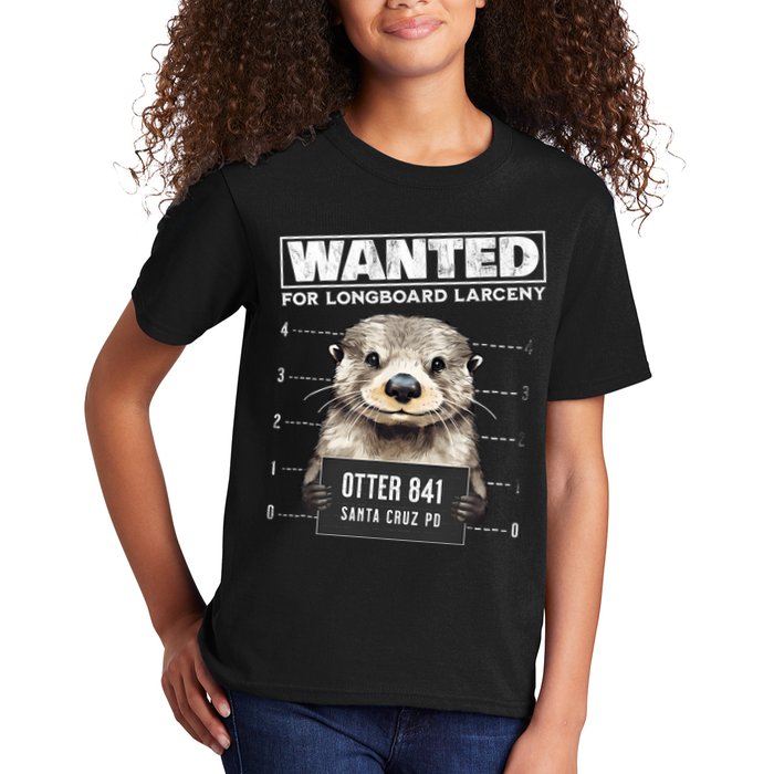 Surfing Otter 841 Wanted For Long Board Larceny Funny Cali Kids T-Shirt