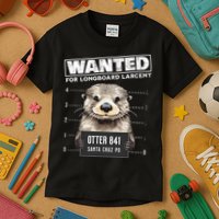 Surfing Otter 841 Wanted For Long Board Larceny Funny Cali Kids T-Shirt