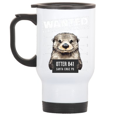 Surfing Otter 841 Wanted For Long Board Larceny Funny Cali Stainless Steel Travel Mug