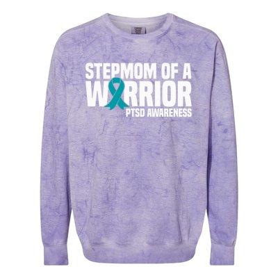 Stepmom Of A Warrior Teal Ribbon Ptsd Awareness Gift Colorblast Crewneck Sweatshirt