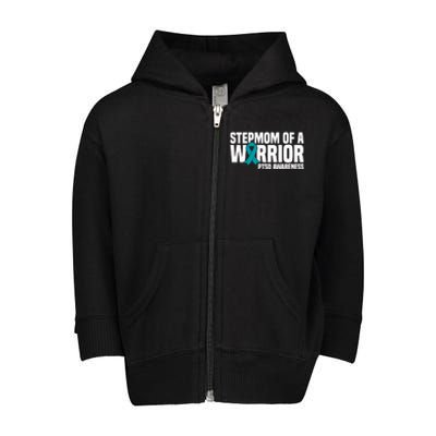 Stepmom Of A Warrior Teal Ribbon Ptsd Awareness Gift Toddler Zip Fleece Hoodie