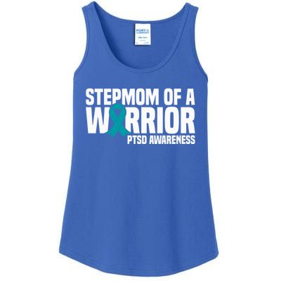 Stepmom Of A Warrior Teal Ribbon Ptsd Awareness Gift Ladies Essential Tank