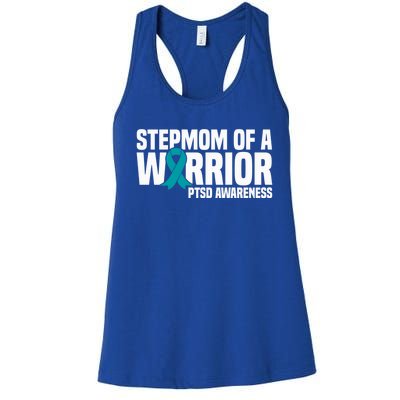 Stepmom Of A Warrior Teal Ribbon Ptsd Awareness Gift Women's Racerback Tank