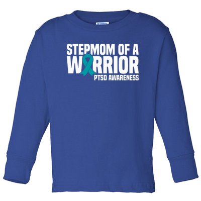 Stepmom Of A Warrior Teal Ribbon Ptsd Awareness Gift Toddler Long Sleeve Shirt