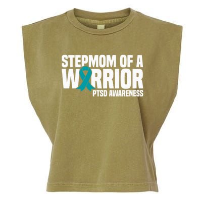 Stepmom Of A Warrior Teal Ribbon Ptsd Awareness Gift Garment-Dyed Women's Muscle Tee