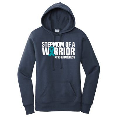 Stepmom Of A Warrior Teal Ribbon Ptsd Awareness Gift Women's Pullover Hoodie