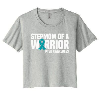 Stepmom Of A Warrior Teal Ribbon Ptsd Awareness Gift Women's Crop Top Tee