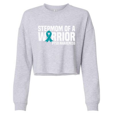 Stepmom Of A Warrior Teal Ribbon Ptsd Awareness Gift Cropped Pullover Crew