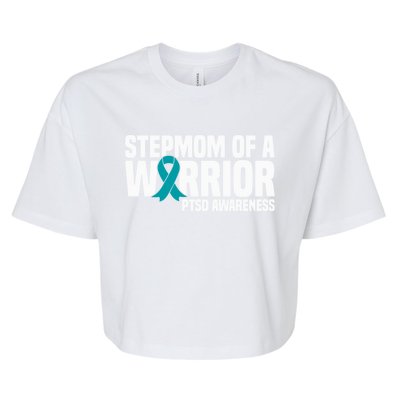 Stepmom Of A Warrior Teal Ribbon Ptsd Awareness Gift Bella+Canvas Jersey Crop Tee