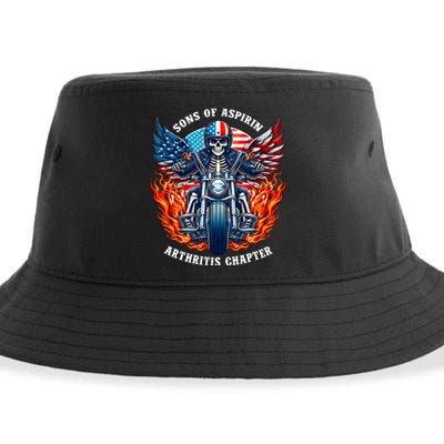 Sons Of Aspirin Arthritis Chapter Skeleton Motorcycle Rider Sustainable Bucket Hat