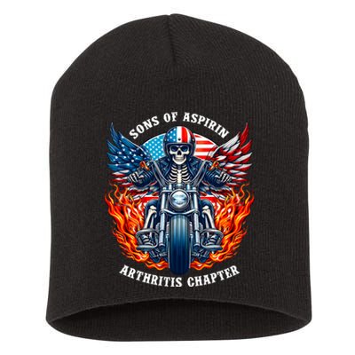 Sons Of Aspirin Arthritis Chapter Skeleton Motorcycle Rider Short Acrylic Beanie