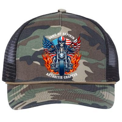 Sons Of Aspirin Arthritis Chapter Skeleton Motorcycle Rider Retro Rope Trucker Hat Cap