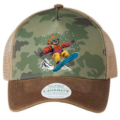 Sloth On A Snowboard Snowboarding Legacy Tie Dye Trucker Hat