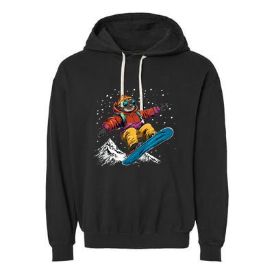 Sloth On A Snowboard Snowboarding Garment-Dyed Fleece Hoodie