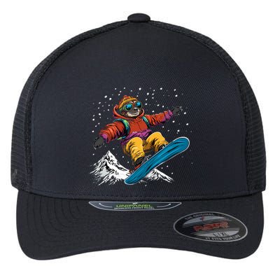 Sloth On A Snowboard Snowboarding Flexfit Unipanel Trucker Cap