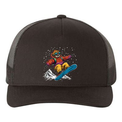 Sloth On A Snowboard Snowboarding Yupoong Adult 5-Panel Trucker Hat
