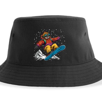 Sloth On A Snowboard Snowboarding Sustainable Bucket Hat