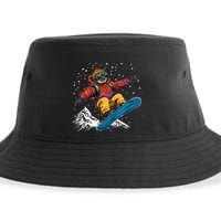 Sloth On A Snowboard Snowboarding Sustainable Bucket Hat
