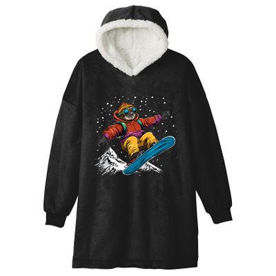 Sloth On A Snowboard Snowboarding Hooded Wearable Blanket